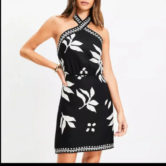 ANN TAYLOR LOFT LINEN BLEND FERN HALTER DRESS BLACK MINI NWOT $110 4 - Picture 5 of 9